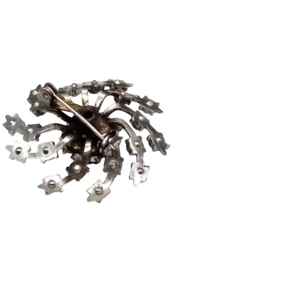 Vintage Coro Pinwheel Flower Brooch with Emerald Cut Center Rhinestone, Spiral - Picture 3 of 4